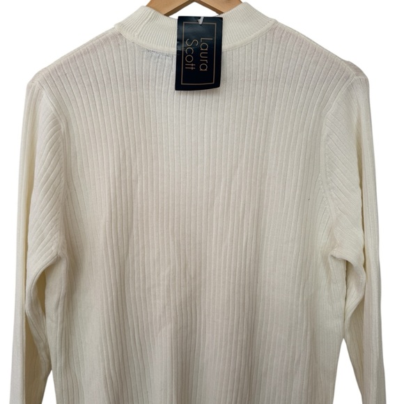Laura Scott Ivory Ribbed Knit Mock Neck Sweater Women XL NWT Vintage - Picture 7 of 12